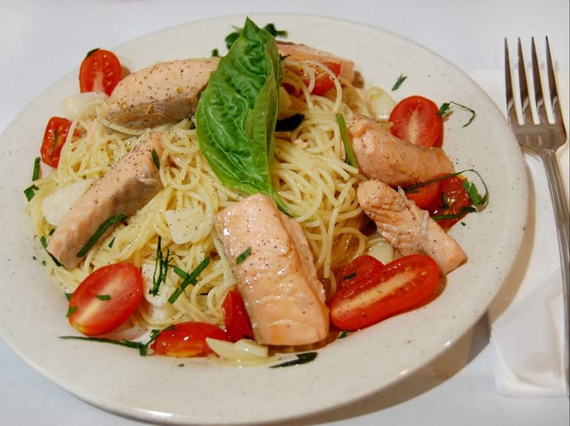 Angel Hair with Salmon Garlic & Oil.