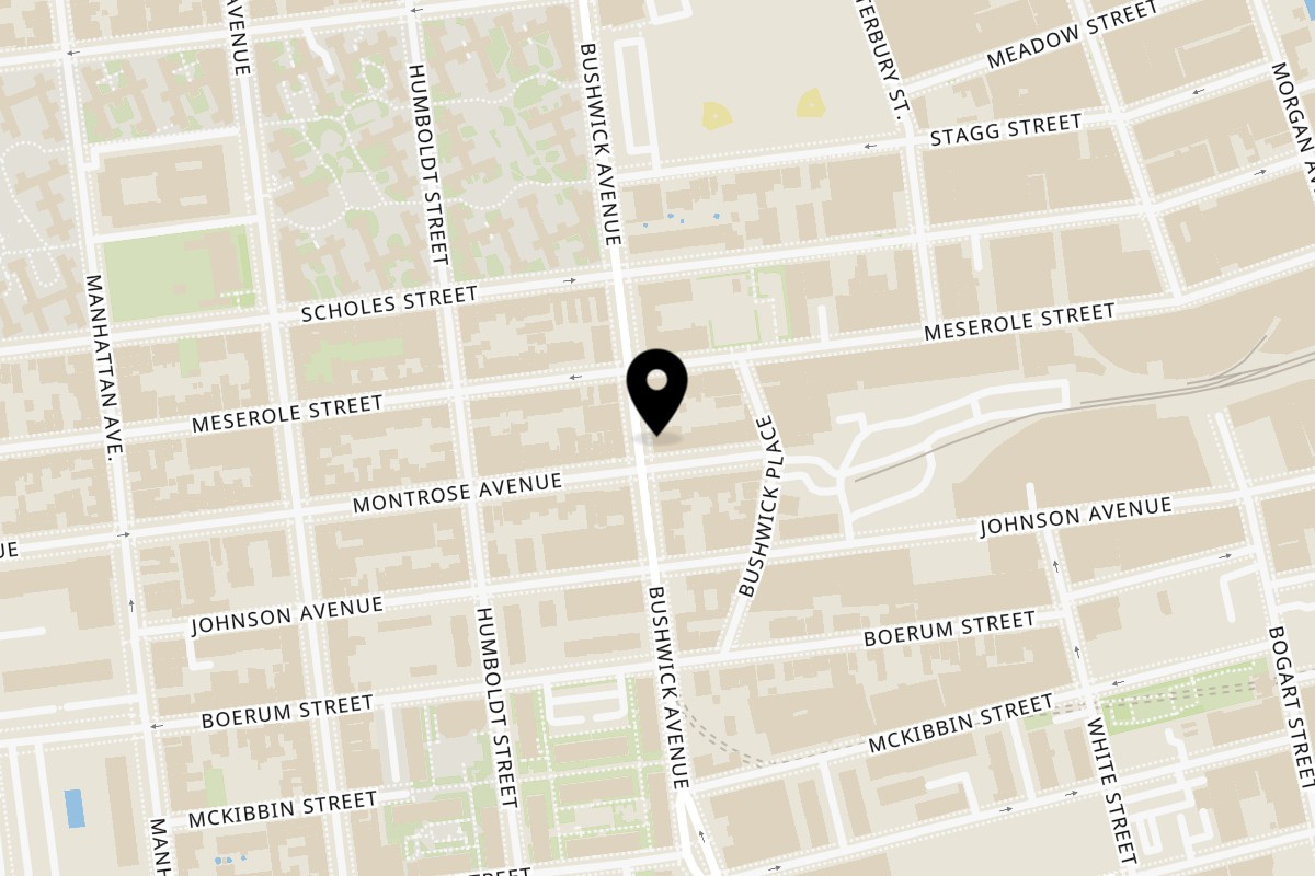 Map showing the location of Danny's Pizzeria on 241 Bushwick Ave in Brooklyn